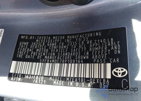 2024 Toyota Corolla Le from USA, damaged, VIN 5YFB4MDE7RP109164